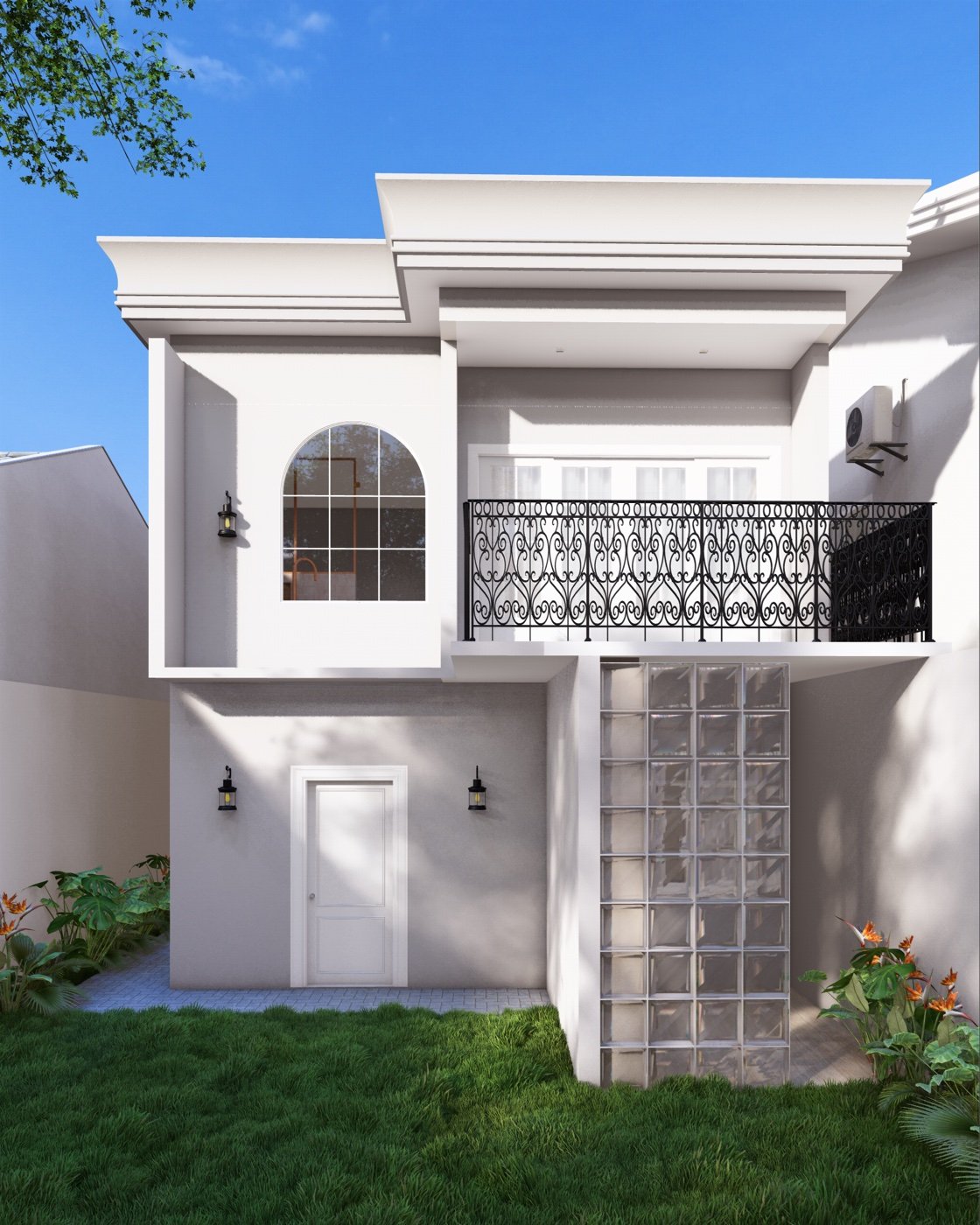 Fachada posterior clássica em branco