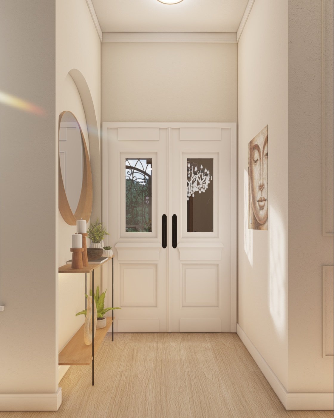 Hall com porta dupla em estilo clássico