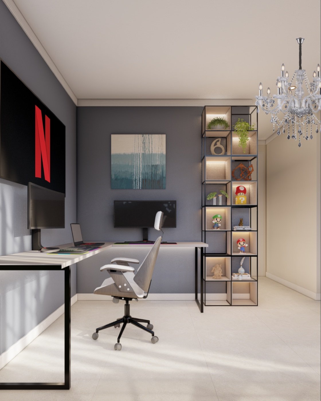 Quarto de jogos com decoração divertida